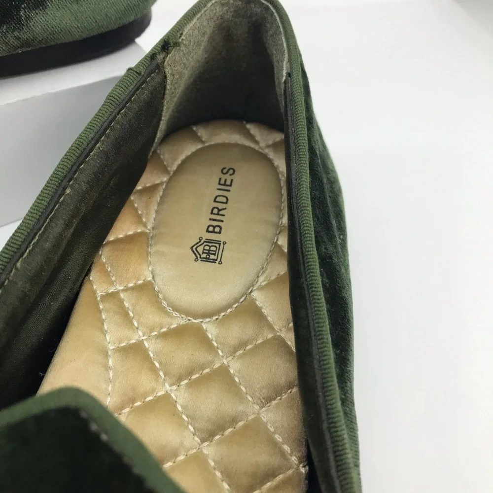 Birdies Women's The Heron Green Plush Velvet Loafers Flats Shoes